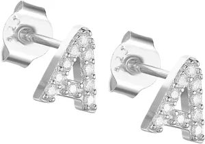 1 Pair Women's Letter a Diamond Stud Earrings Minimalist Statement Earrings for Women Metal Ear Jewelry