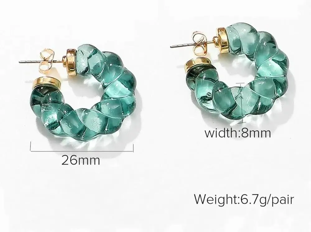 14k Gold C Shape Blue Resin Twist Lucite Earrings For Women, Transparent Resin Cuff See Through Hoops Earrings, Vintage Lucite Earrings Gifts
