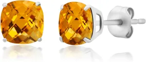 14k Gold Cushion Cut Gemstone Round Stud Earrings for Women | 6mm Round Birthstone Studs | Anti Tarnishing Gold Gemstone Earring by MAX   STONE