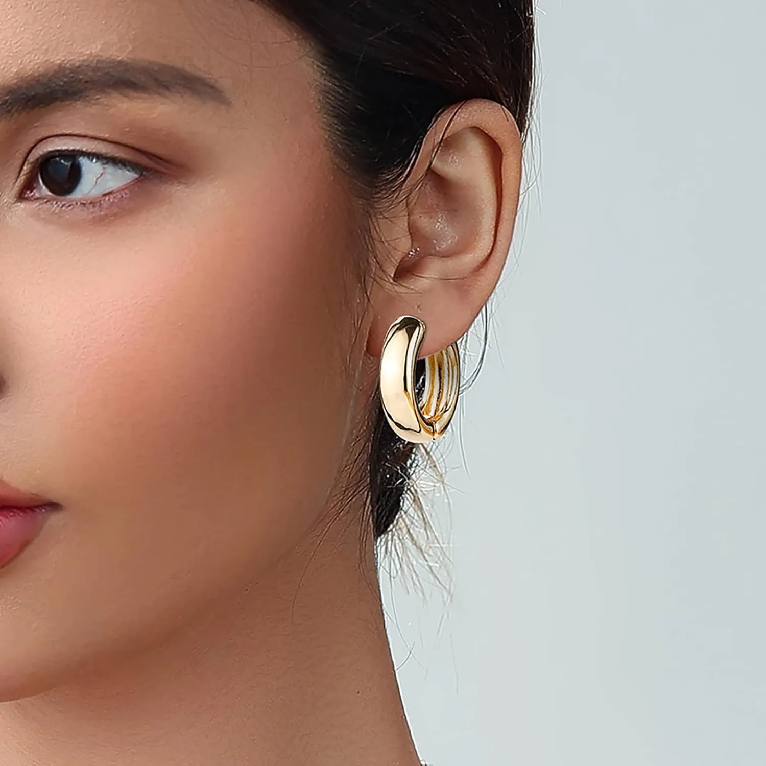 14K Gold Hoop Earrings for Women, Hypoallergenic Chunky Gold Hoop Earrings Multipack, Lightweight Twisted Huggie Hoops Earring Set Jewelry for Gifts