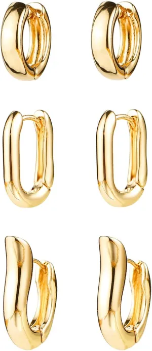 14K Gold Hoop Earrings for Women, Hypoallergenic Chunky Gold Hoop Earrings Multipack, Lightweight Twisted Huggie Hoops Earring Set Jewelry for Gifts