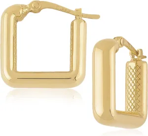 14K Gold Square Hoop Earrings for Women  Small Thick Hoops, Modern Geometric Design, USA-Made Chunky Gold Earrings
