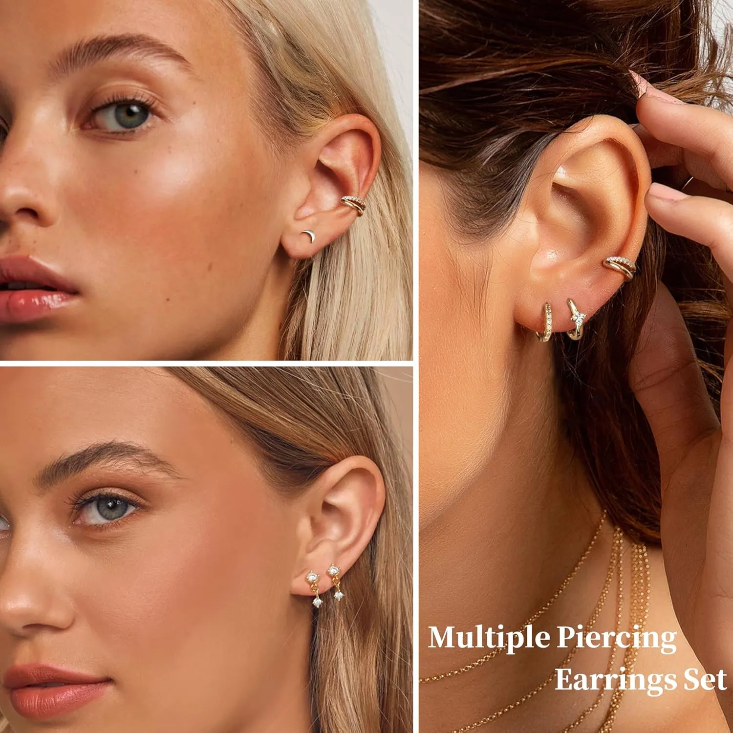 18 Pairs Hoop Stud Earrings Set for Women Gold Flat Back Stud Dainty Chunky Hoop Earring Hypoallergenic Stackable Earrings Sets for Multiple Piercing