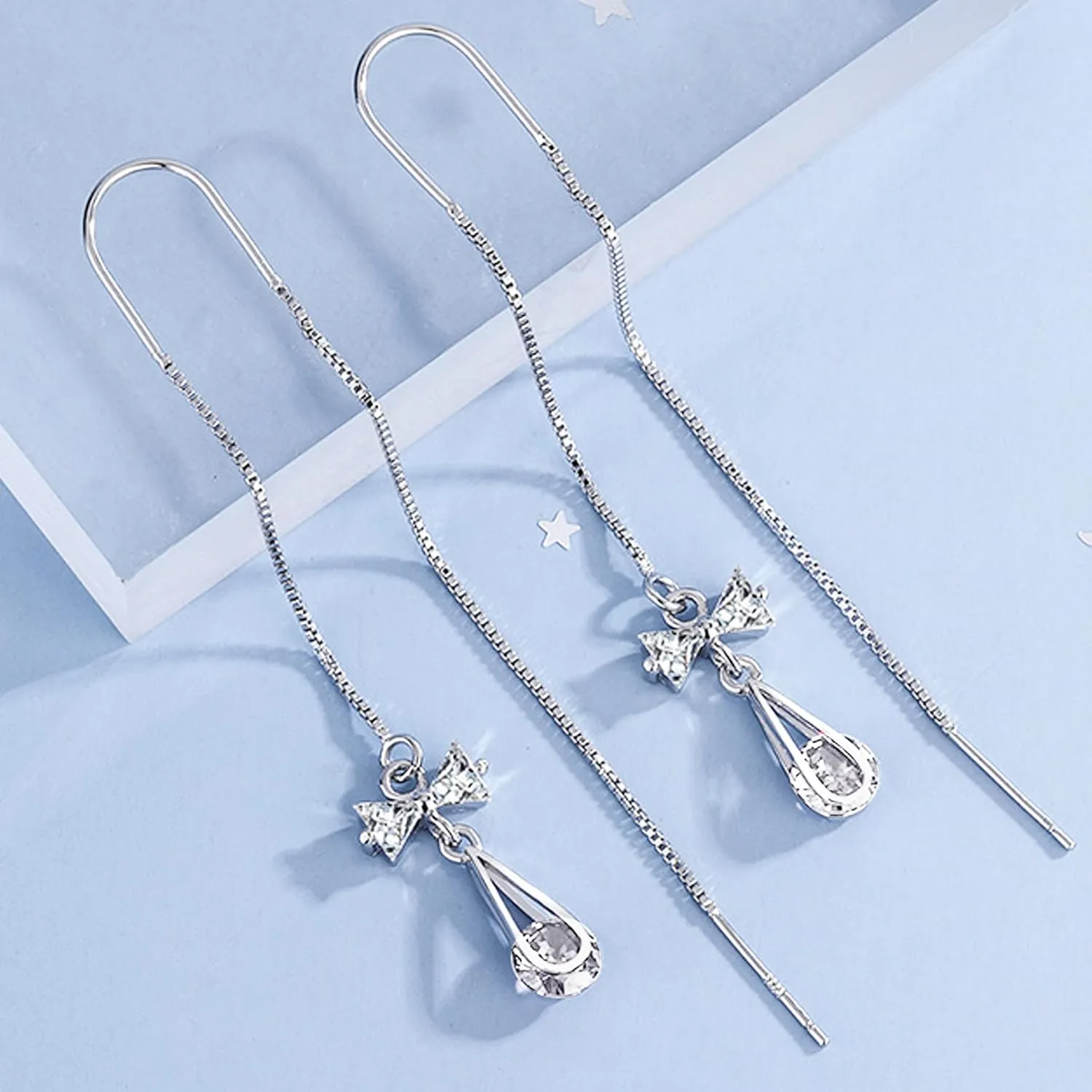 2 Pair Flower Threader Earrings for Women Crystal Flower Tassel Hanging Earrings Long Chain Tassel Flower Earrings Rhinestone Flower Stud Earrings Jewelry Gift for Women