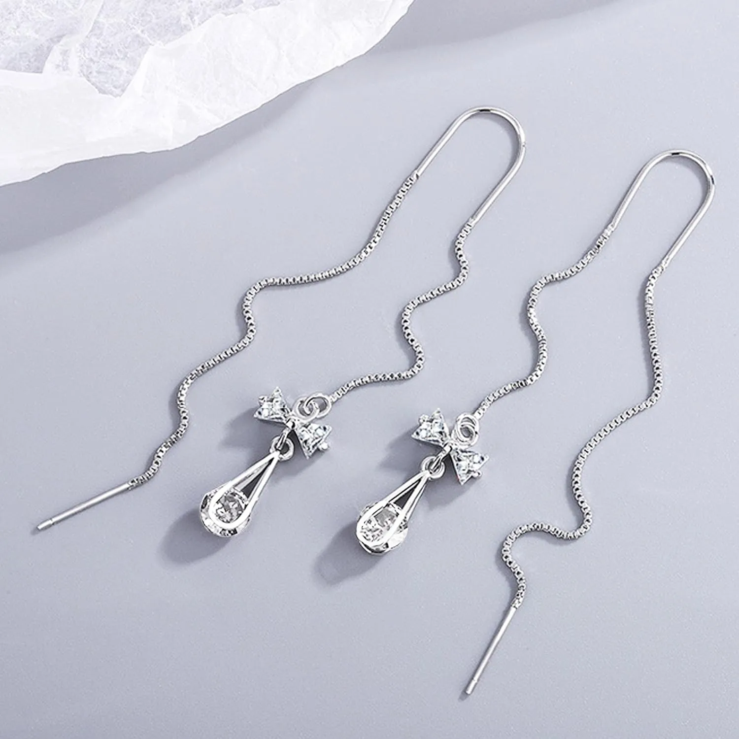 2 Pair Flower Threader Earrings for Women Crystal Flower Tassel Hanging Earrings Long Chain Tassel Flower Earrings Rhinestone Flower Stud Earrings Jewelry Gift for Women