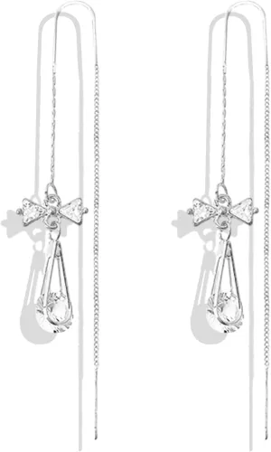 2 Pair Flower Threader Earrings for Women Crystal Flower Tassel Hanging Earrings Long Chain Tassel Flower Earrings Rhinestone Flower Stud Earrings Jewelry Gift for Women