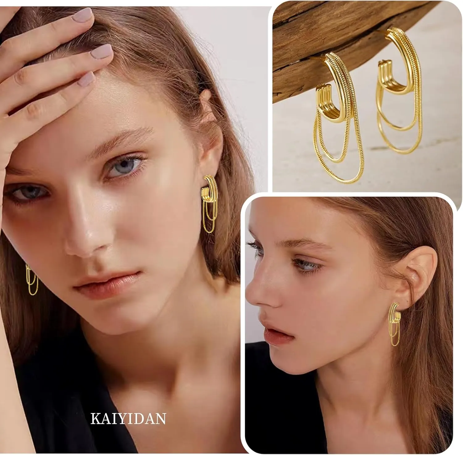 2 Pairs Gold/Silver Hoop Earrings For Women Men Set Trendy,18K Gold Plated Big/Large/Small/thin/Thick/ Chunky Zircon Huggie Hoop Earings,Western Turquoise Gemstone Dangle Hoops,Oval Twisted Statement CZ Geometric Drop Hoops,Fashion Jewelry Gift.