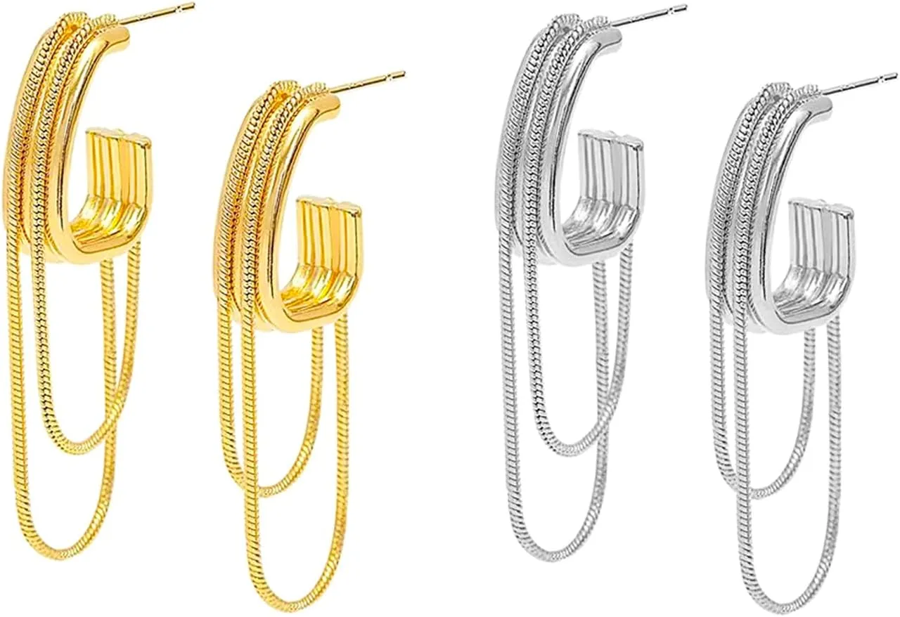 2 Pairs Gold/Silver Hoop Earrings For Women Men Set Trendy,18K Gold Plated Big/Large/Small/thin/Thick/ Chunky Zircon Huggie Hoop Earings,Western Turquoise Gemstone Dangle Hoops,Oval Twisted Statement CZ Geometric Drop Hoops,Fashion Jewelry Gift.