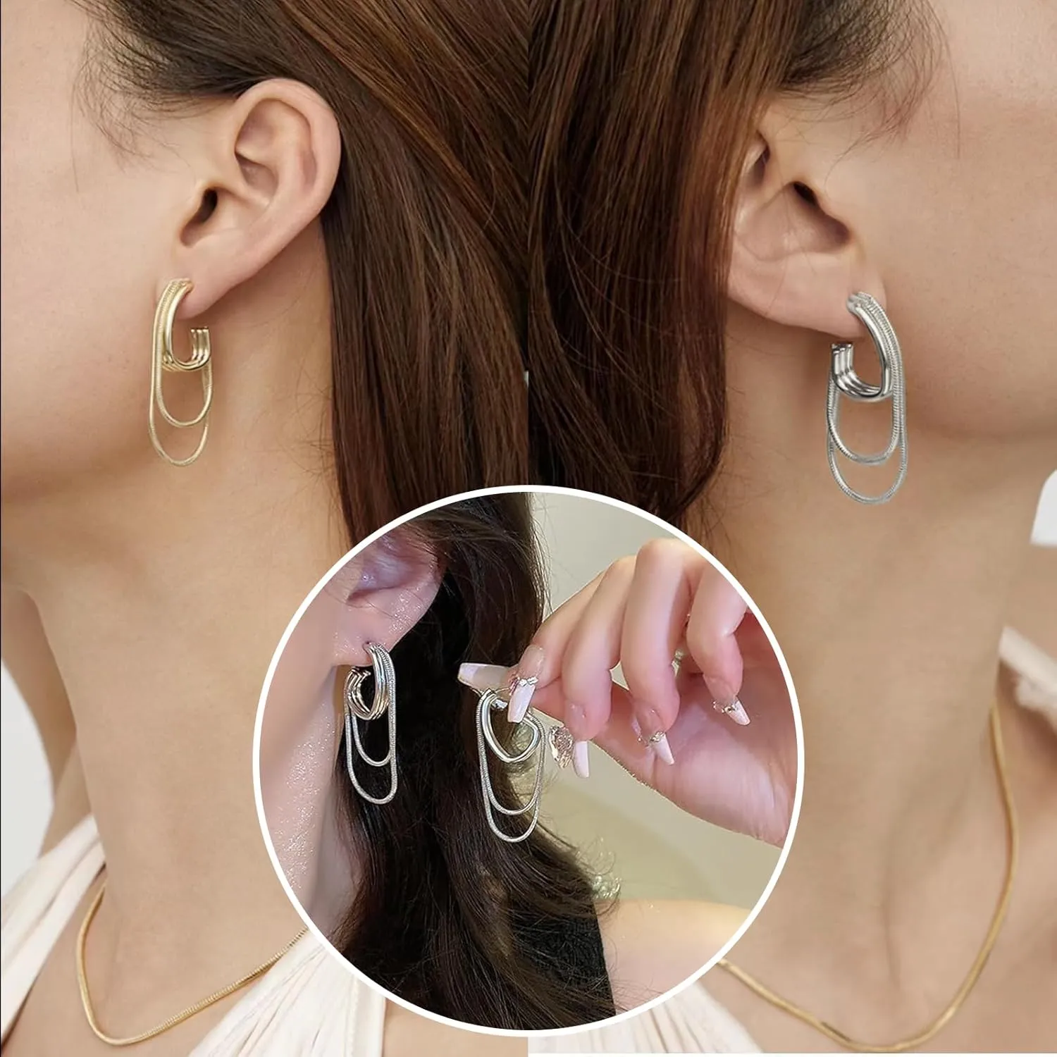 2 Pairs Gold/Silver Hoop Earrings For Women Men Set Trendy,18K Gold Plated Big/Large/Small/thin/Thick/ Chunky Zircon Huggie Hoop Earings,Western Turquoise Gemstone Dangle Hoops,Oval Twisted Statement CZ Geometric Drop Hoops,Fashion Jewelry Gift.