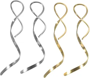 2 Pairs Women Spiral Threader Earring Sets Stainless Steel Drop Dangle Earrings for Casual Formal Occasions Minimalist Design Gold Silver