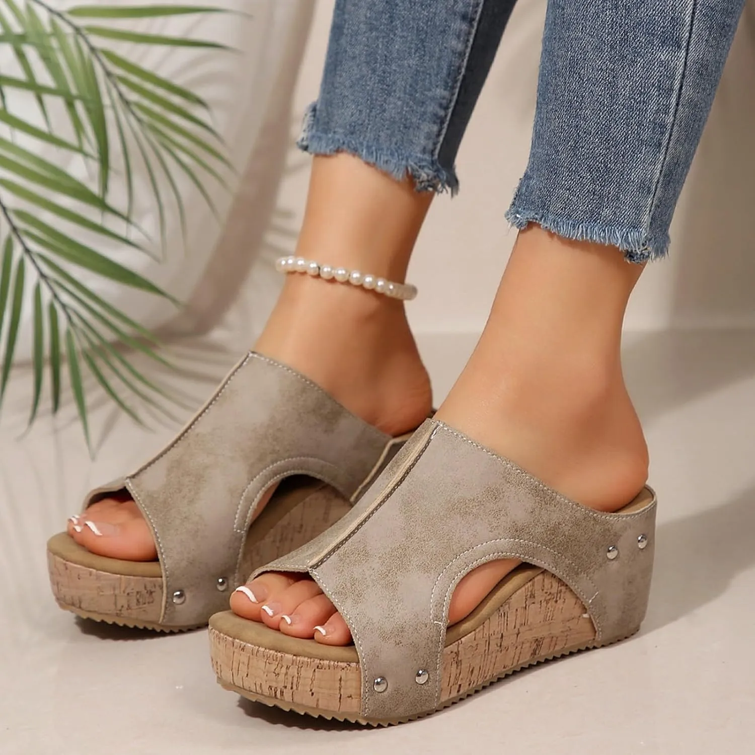 2025 Summer Sandals for Women,Women's Orthopedic Arch Support Wedge & Platform Chunky Heels, Beach Dressy Casual Walking Shoes,Slip On Sandals,Comfortable Wide Width Walking Dress Shoes