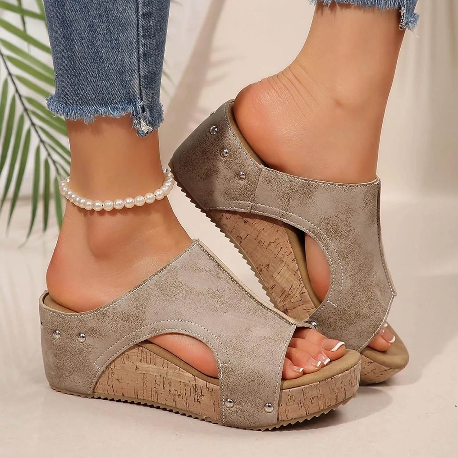 2025 Summer Sandals for Women,Women's Orthopedic Arch Support Wedge & Platform Chunky Heels, Beach Dressy Casual Walking Shoes,Slip On Sandals,Comfortable Wide Width Walking Dress Shoes