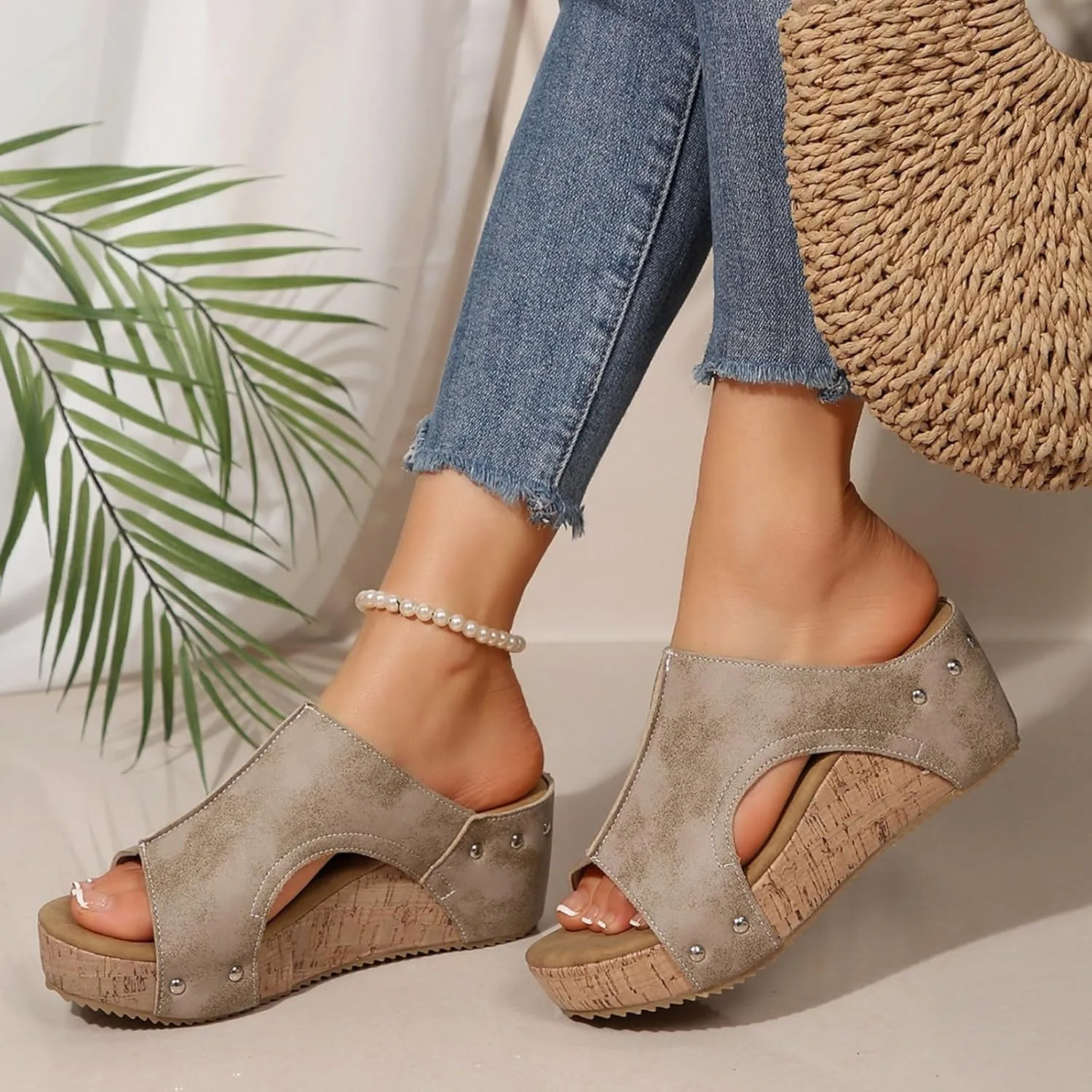 2025 Summer Sandals for Women,Women's Orthopedic Arch Support Wedge & Platform Chunky Heels, Beach Dressy Casual Walking Shoes,Slip On Sandals,Comfortable Wide Width Walking Dress Shoes