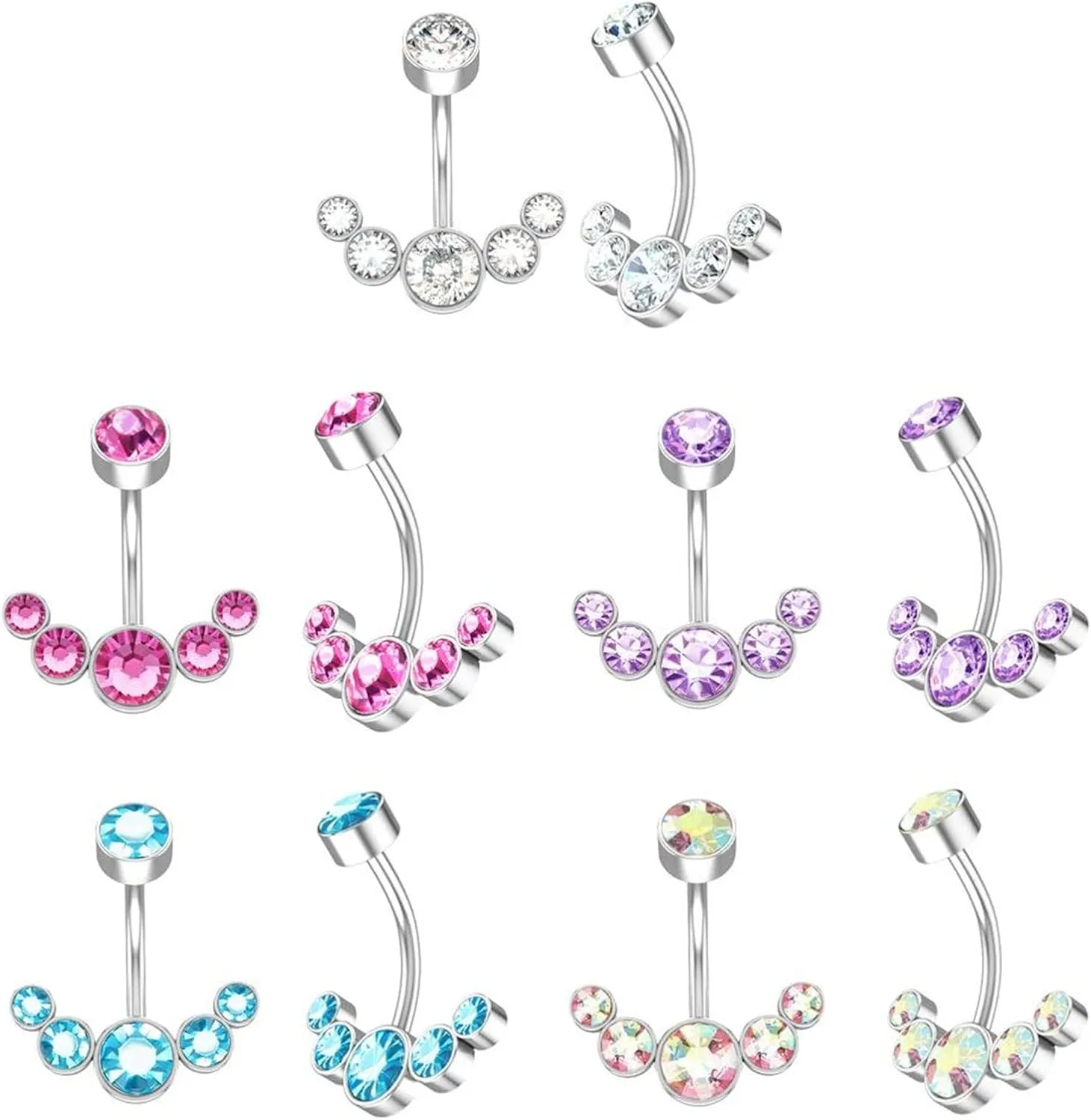 2Pc Sexy Belly Ring Rose Gold Black Surgical Steel Women Crystal Belly Button Piercing Zircon Navel Piercing Bar Jewelry (Metal Color : 1)