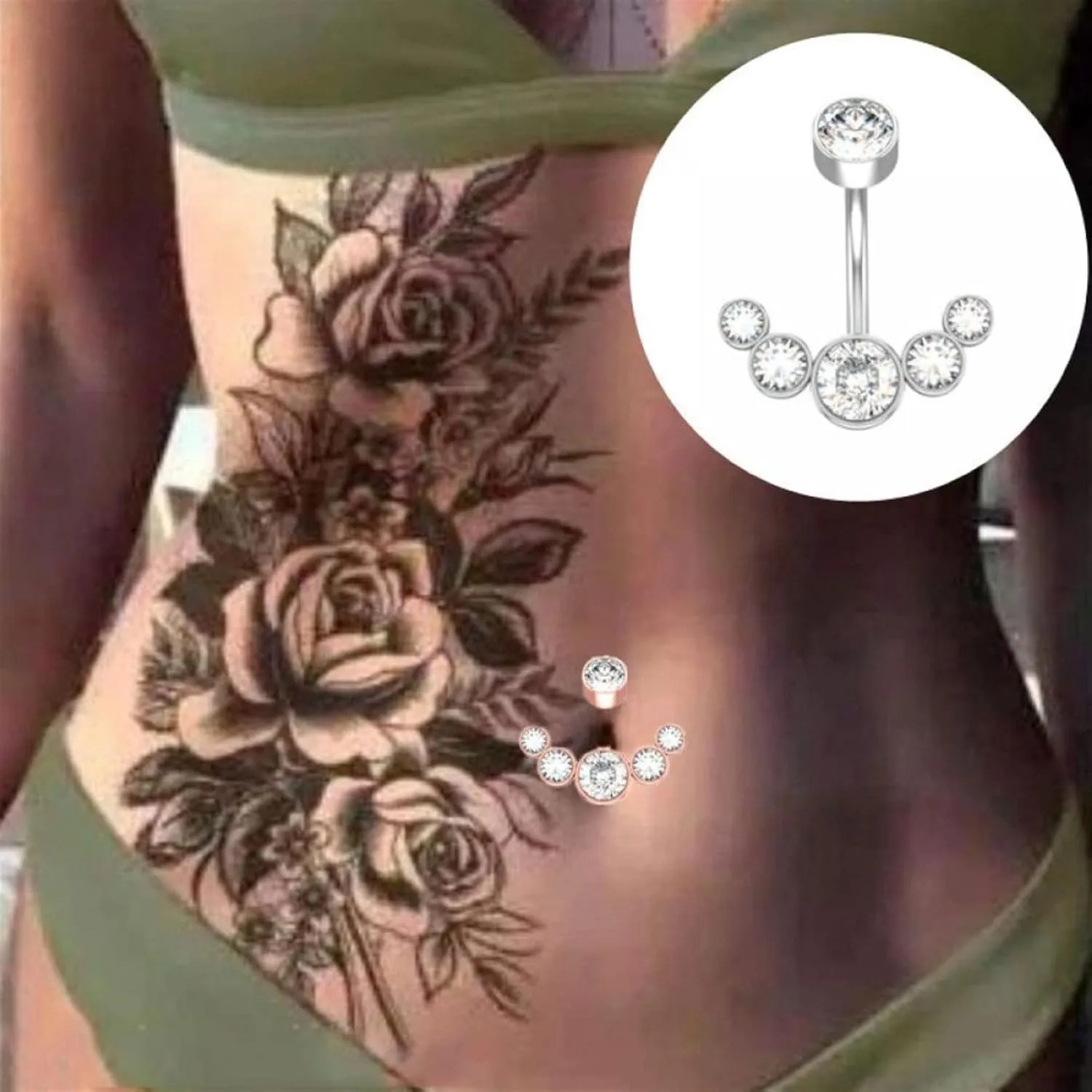 2Pc Sexy Belly Ring Rose Gold Black Surgical Steel Women Crystal Belly Button Piercing Zircon Navel Piercing Bar Jewelry (Metal Color : 1)