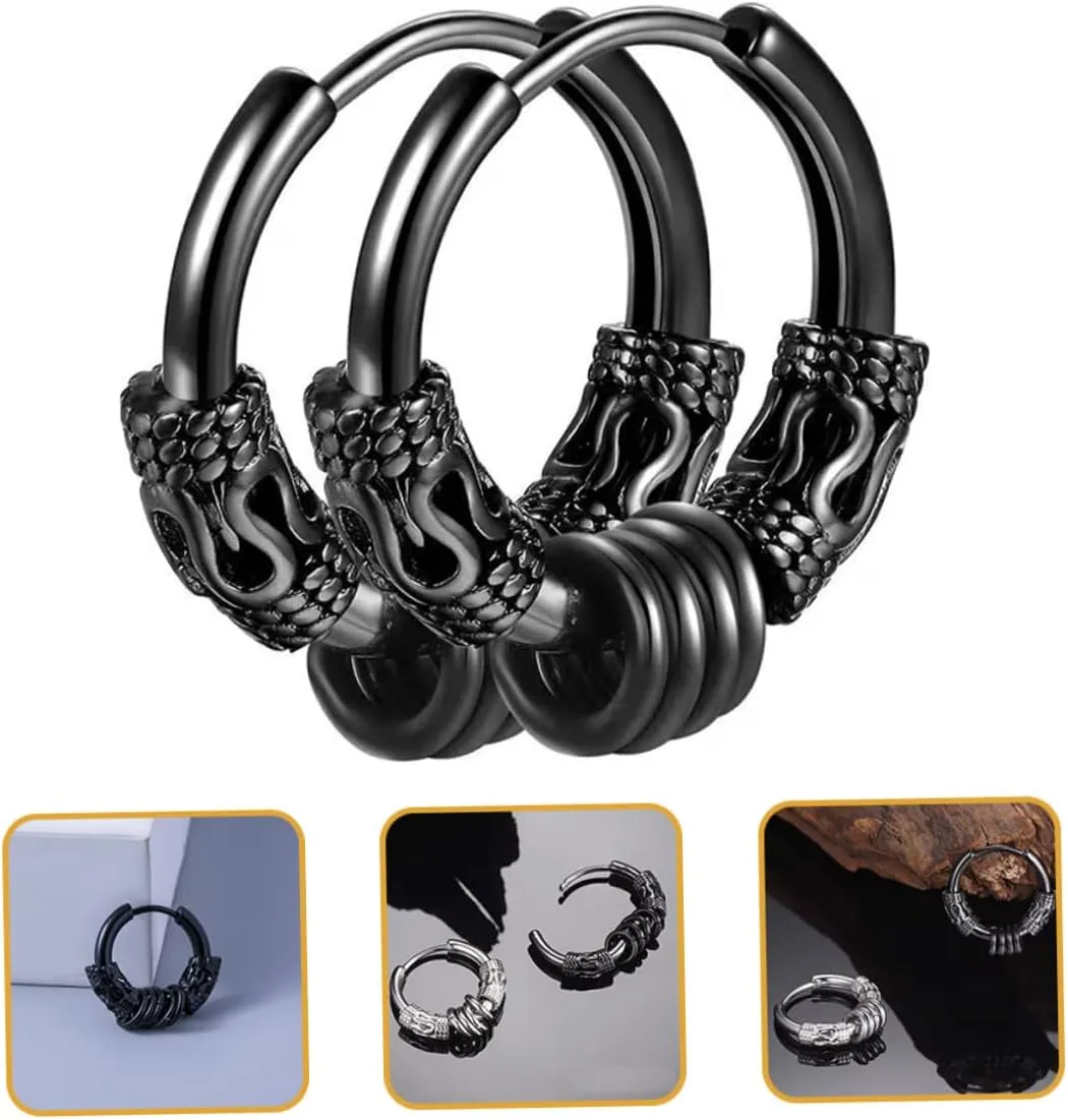 2pcs Dragon Earrings Trendy Jewelry Mens Mens Black Earrings for Men Earrings Hoops for