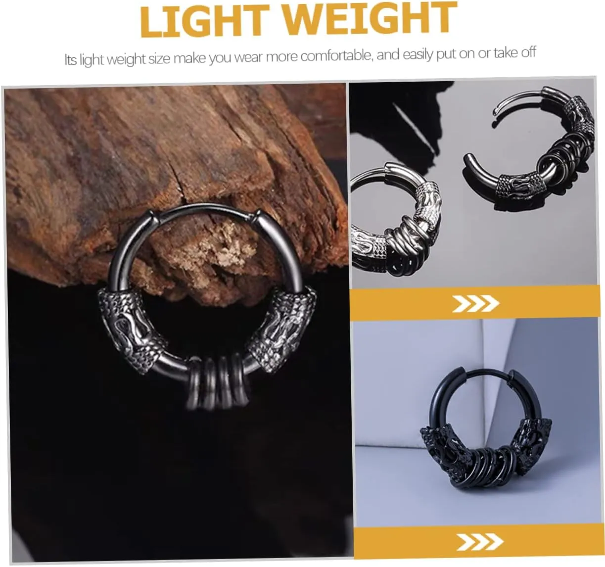 2pcs Dragon Earrings Trendy Jewelry Mens Mens Black Earrings for Men Earrings Hoops for
