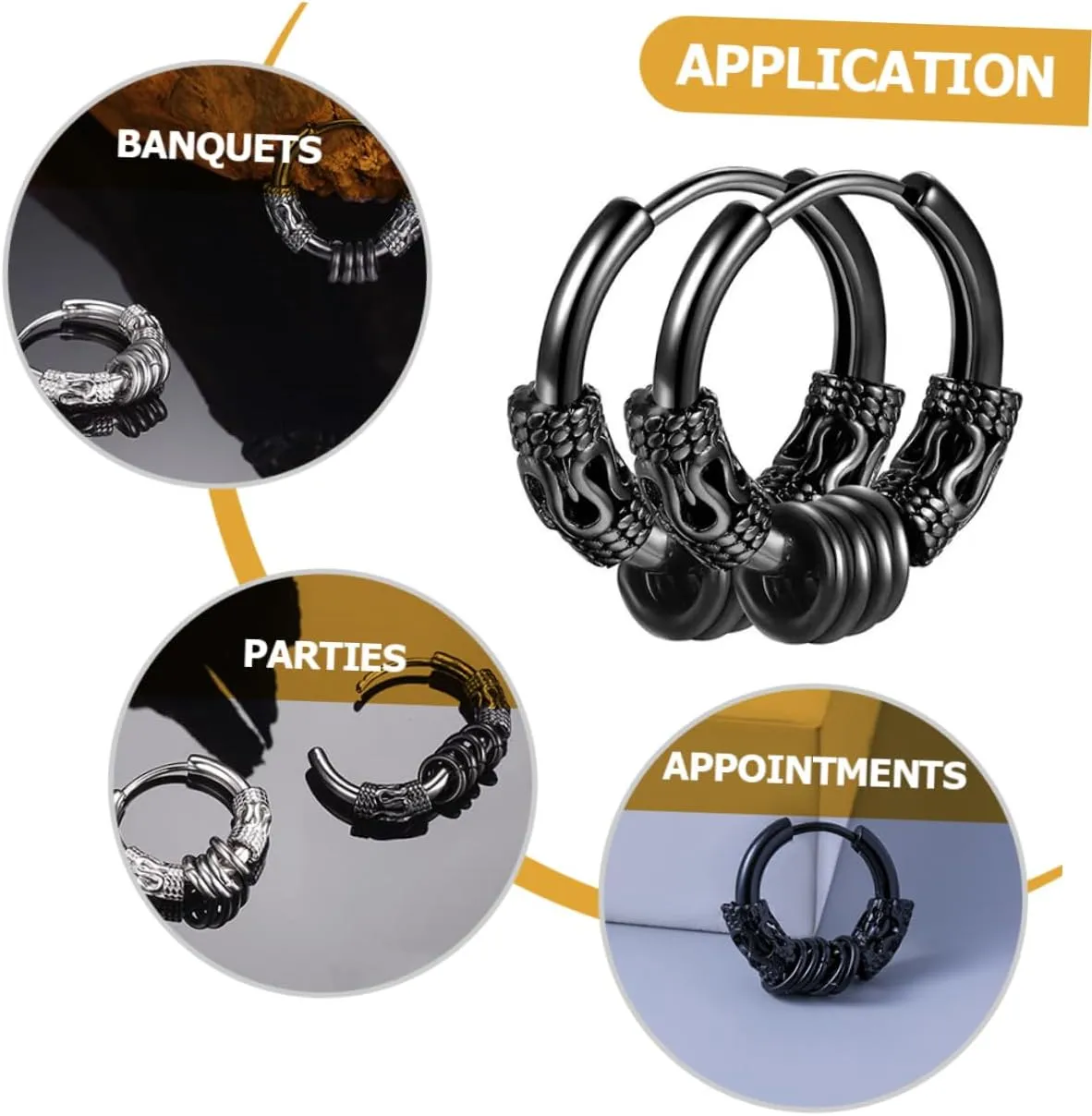 2pcs Dragon Earrings Trendy Jewelry Mens Mens Black Earrings for Men Earrings Hoops for