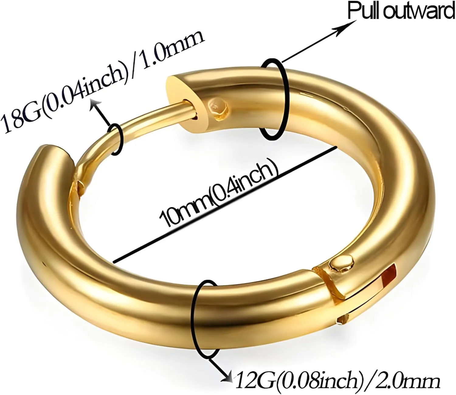 316L Surgical Stainless Steel Huggie Hoop Earrings 6mm 8mm 10mm 11mm 12mm 14mm Hypoallergenic Earrings Hoop Cartilage Helix Lobes Hinged Sleeper Earrings For Men Women