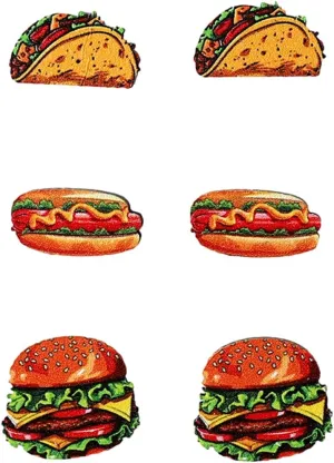 3Pcs Food Stud Earring Set Hamburger Hot Dog Chicken Popcorn Cola Weird Cute Wooden Earrings for Women Funny Jewelry Set