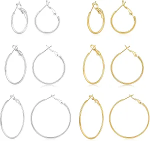 5-10 Pairs Small Gold Silver Hoop Earrings for Women, Stainless Steel Earrings Set Mens Lightweight Thin Hypoallergenic Nickel Free Small Earings