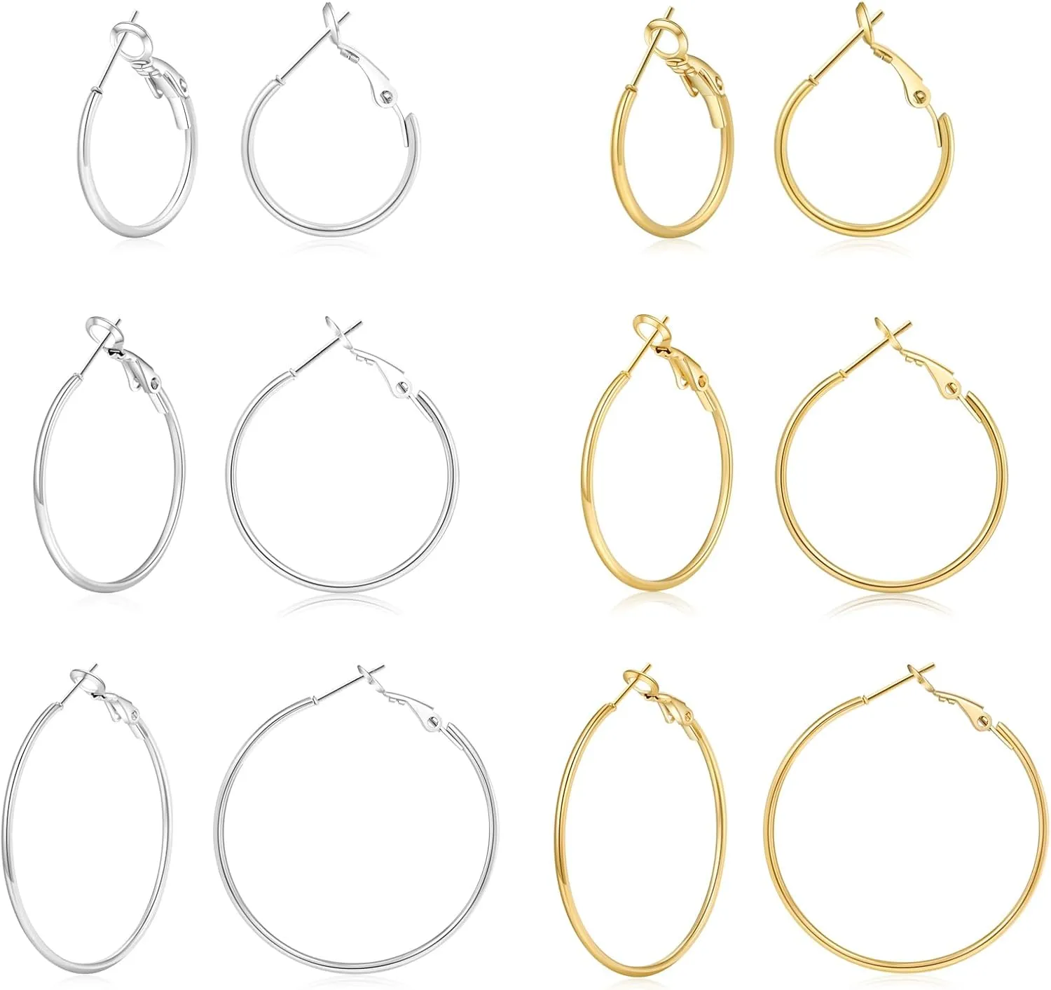 5-10 Pairs Small Gold Silver Hoop Earrings for Women, Stainless Steel Earrings Set Mens Lightweight Thin Hypoallergenic Nickel Free Small Earings
