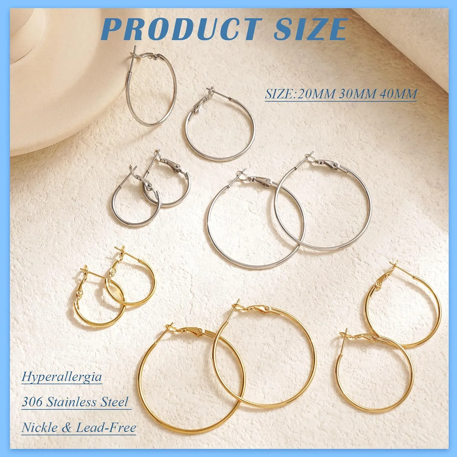 5-10 Pairs Small Gold Silver Hoop Earrings for Women, Stainless Steel Earrings Set Mens Lightweight Thin Hypoallergenic Nickel Free Small Earings