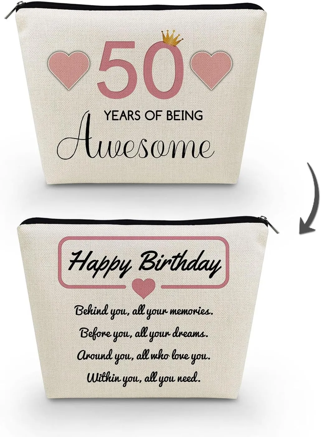 50th Birthday Gift Makeup Bag Cute Small Makeup Organizer Bag Travel Toiletry Zipper Pouch for 50-Year-Old Women Happy Birthday Gift Pink 50 Awesome Makeup Bag for Friends BFF