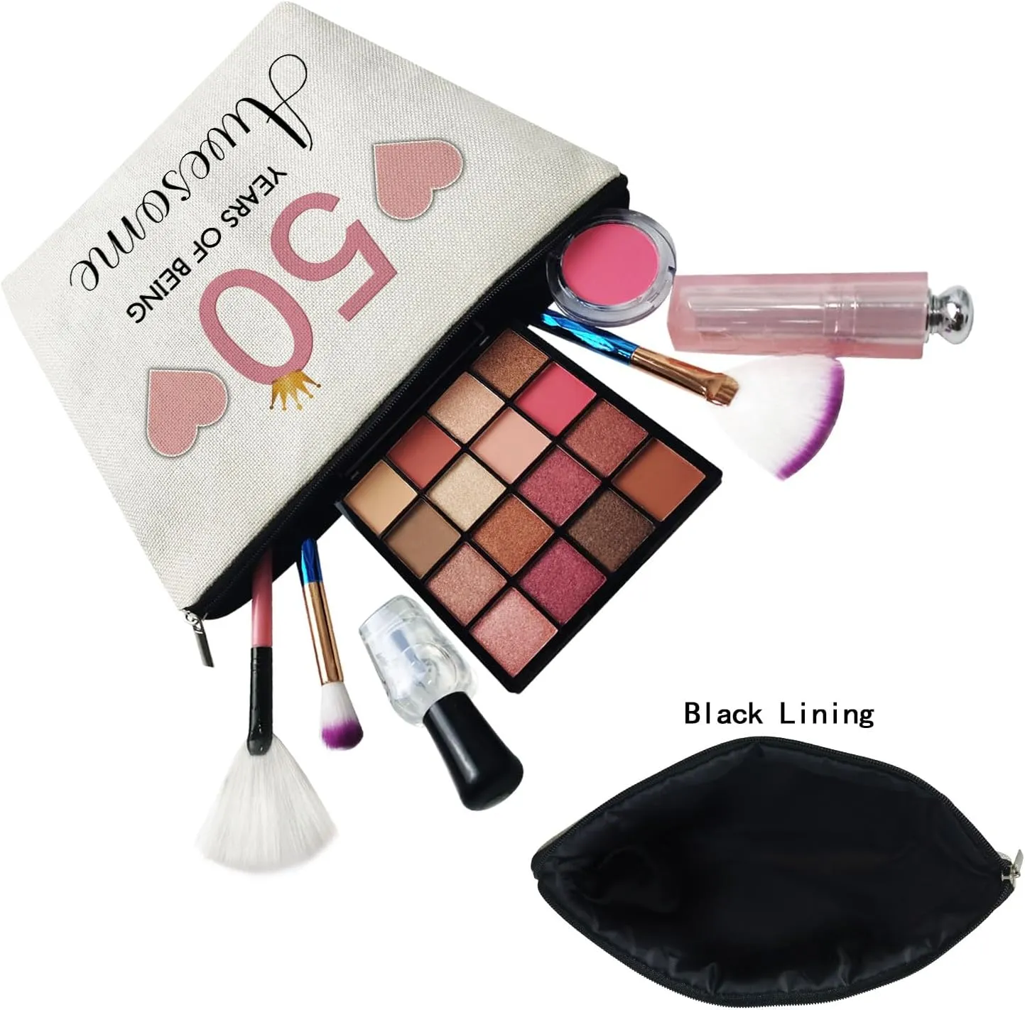 50th Birthday Gift Makeup Bag Cute Small Makeup Organizer Bag Travel Toiletry Zipper Pouch for 50-Year-Old Women Happy Birthday Gift Pink 50 Awesome Makeup Bag for Friends BFF