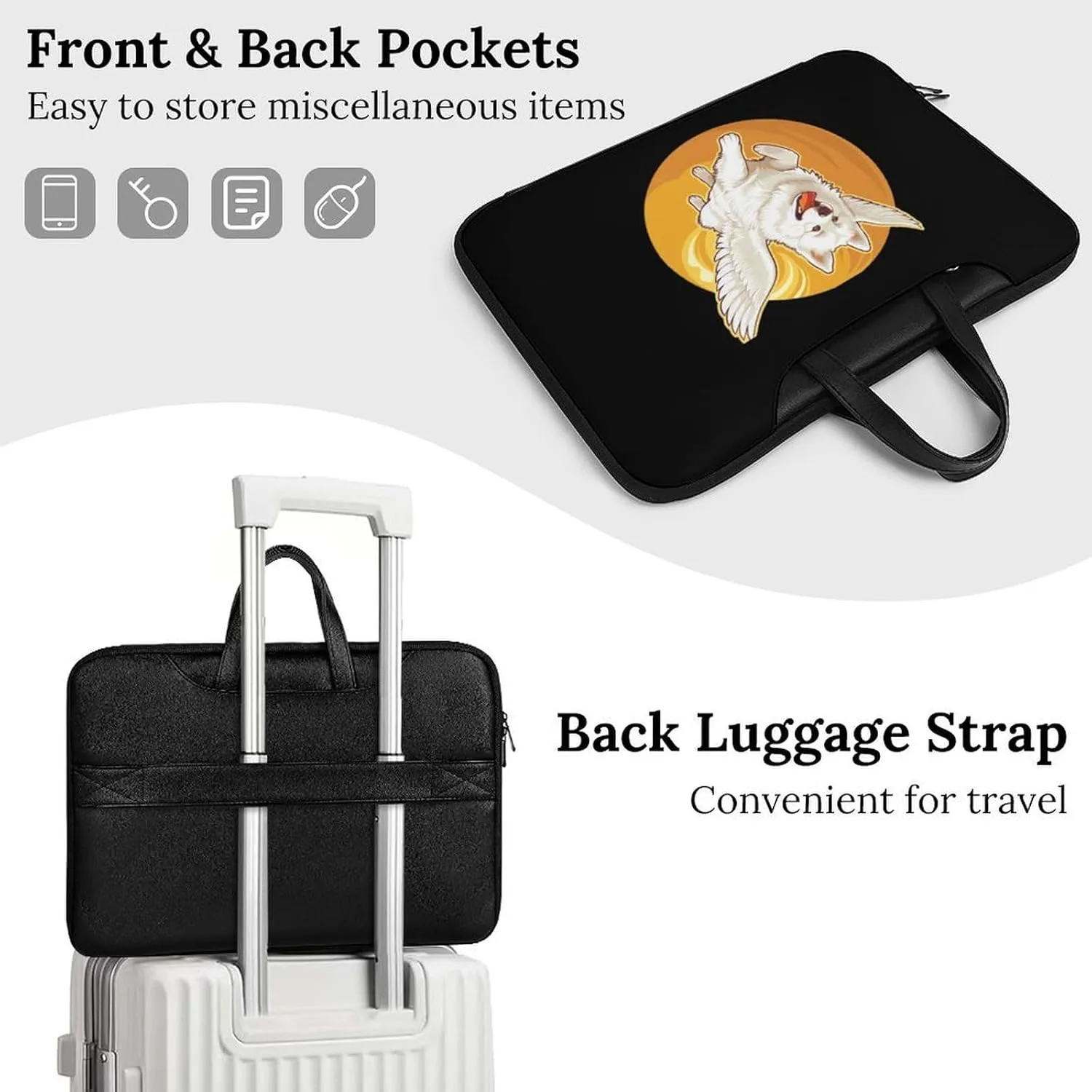 American Eskimos Dog Running Angel Wings Laptop Tote Bag Waterproof Computer Carrying Case Business Office Briefcase