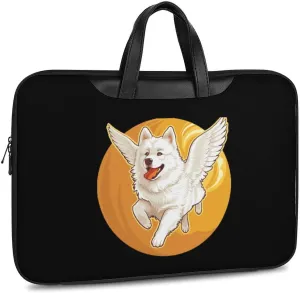 American Eskimos Dog Running Angel Wings Laptop Tote Bag Waterproof Computer Carrying Case Business Office Briefcase