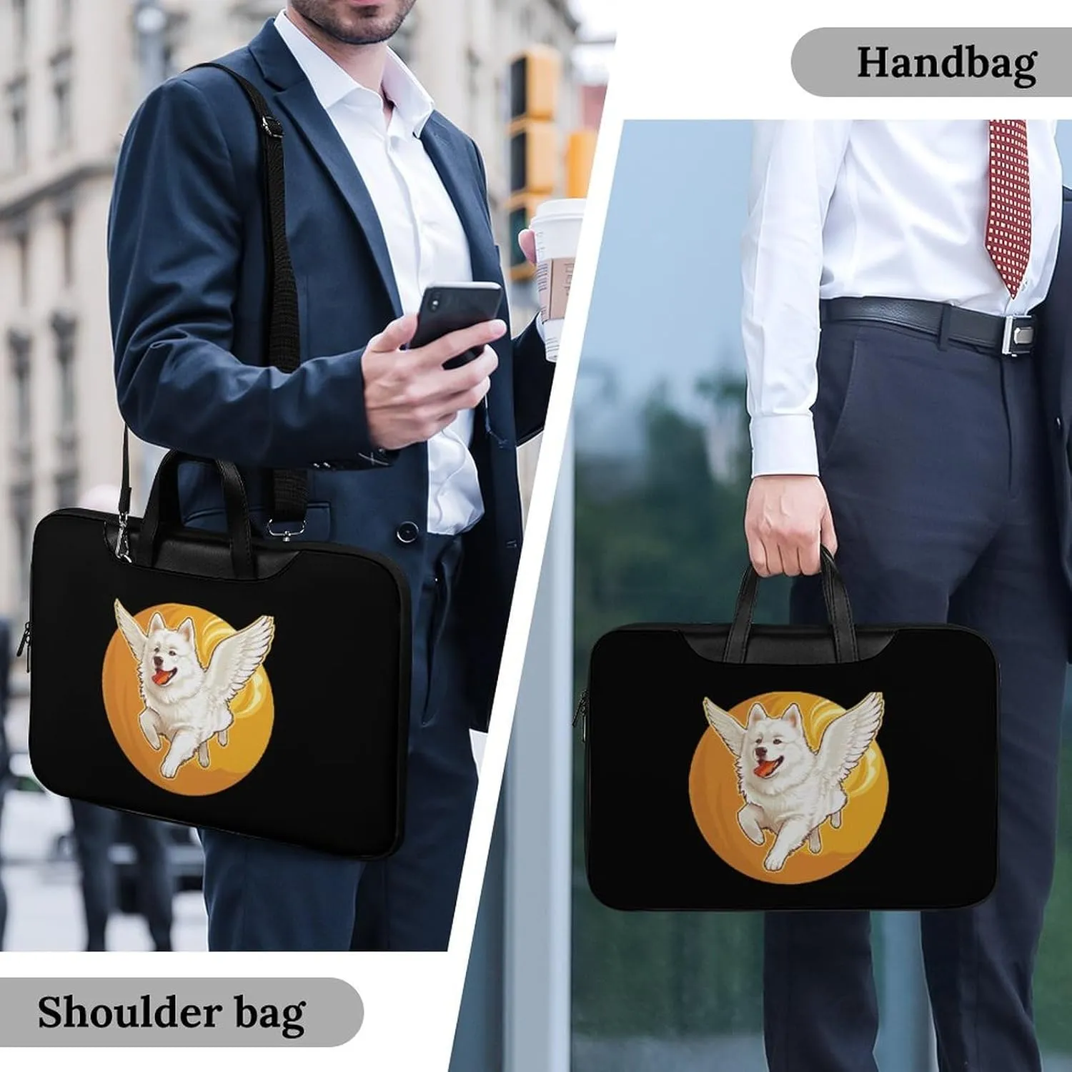 American Eskimos Dog Running Angel Wings Laptop Tote Bag Waterproof Computer Carrying Case Business Office Briefcase