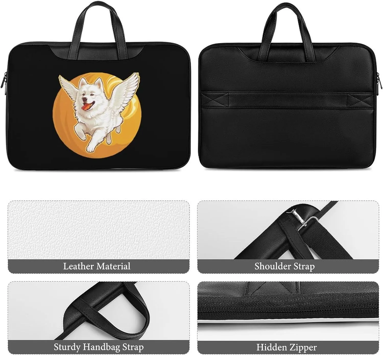 American Eskimos Dog Running Angel Wings Laptop Tote Bag Waterproof Computer Carrying Case Business Office Briefcase