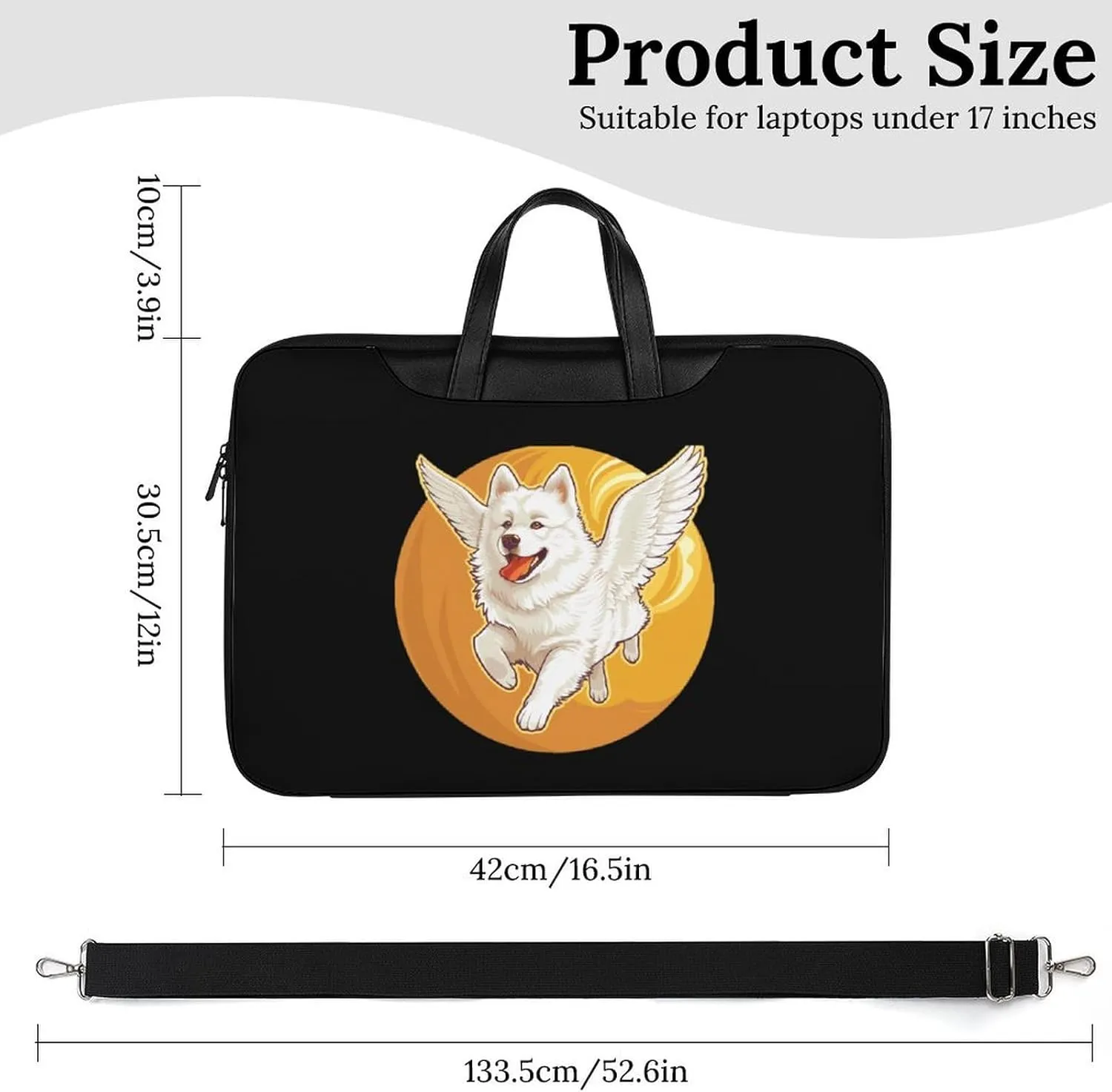 American Eskimos Dog Running Angel Wings Laptop Tote Bag Waterproof Computer Carrying Case Business Office Briefcase
