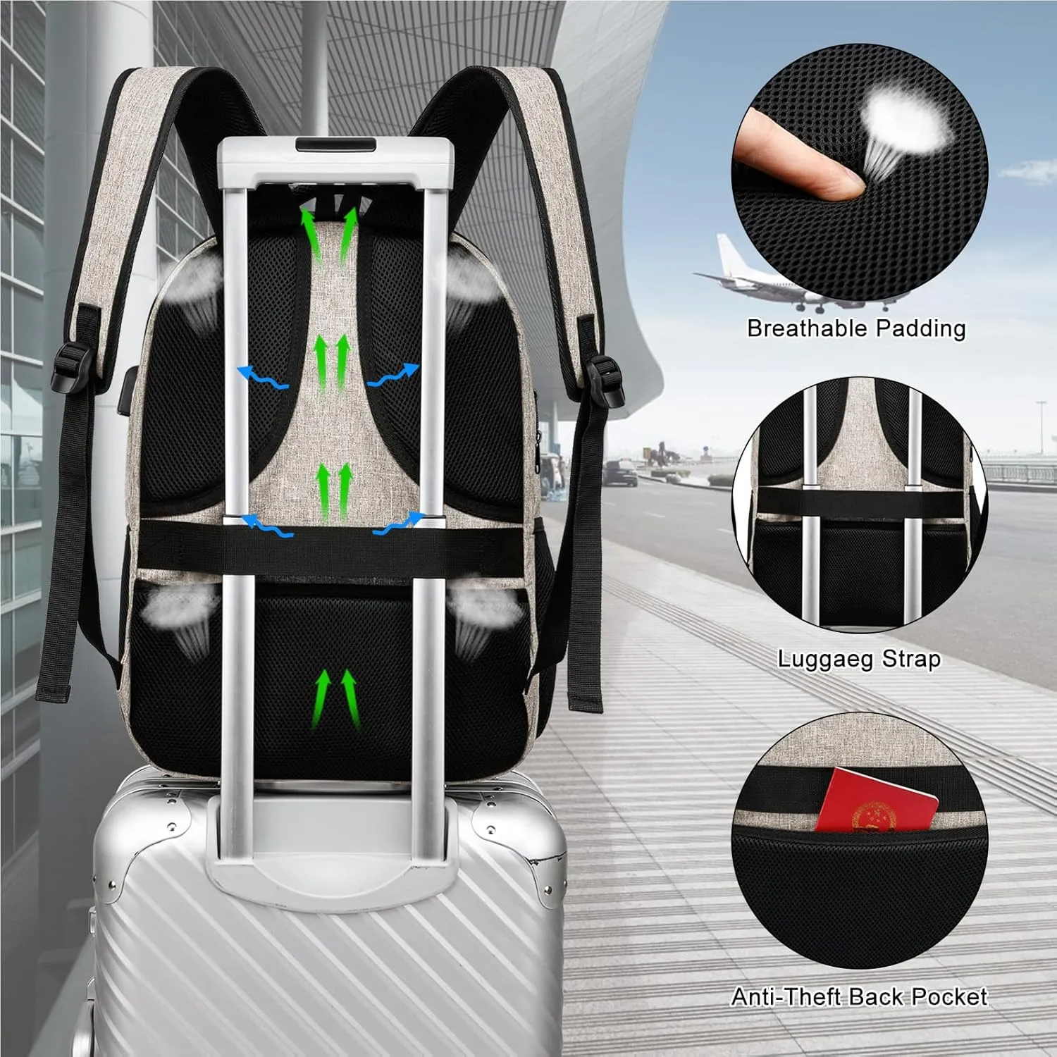 Backpack for Men and Women, School Backpack for Teen Boys, Business Travel 15.6 Inch Laptop Backpack with USB Charging Port, Water Resistant Slim Sturdy College Computer Bag Gift