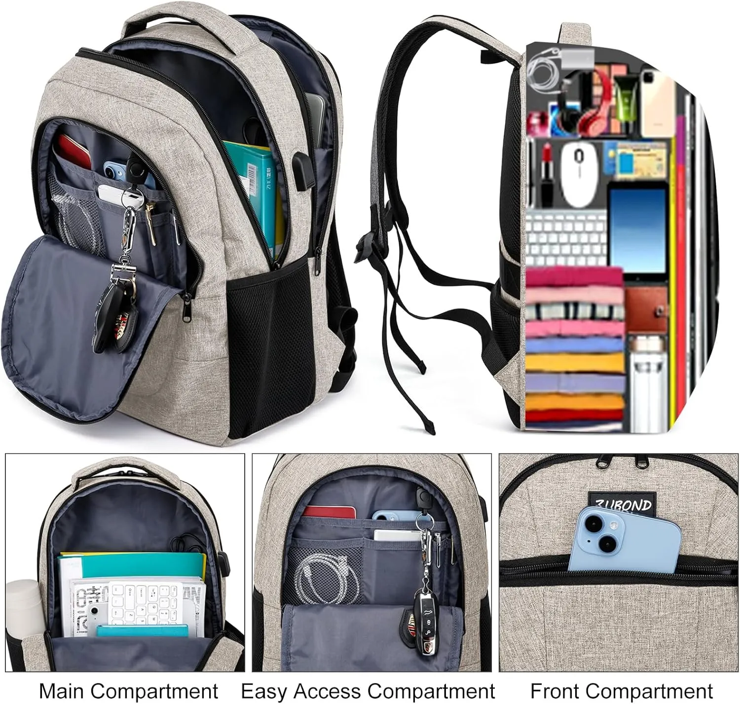 Backpack for Men and Women, School Backpack for Teen Boys, Business Travel 15.6 Inch Laptop Backpack with USB Charging Port, Water Resistant Slim Sturdy College Computer Bag Gift