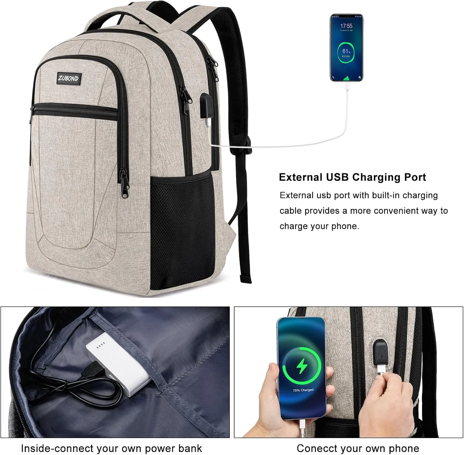 Backpack for Men and Women, School Backpack for Teen Boys, Business Travel 15.6 Inch Laptop Backpack with USB Charging Port, Water Resistant Slim Sturdy College Computer Bag Gift