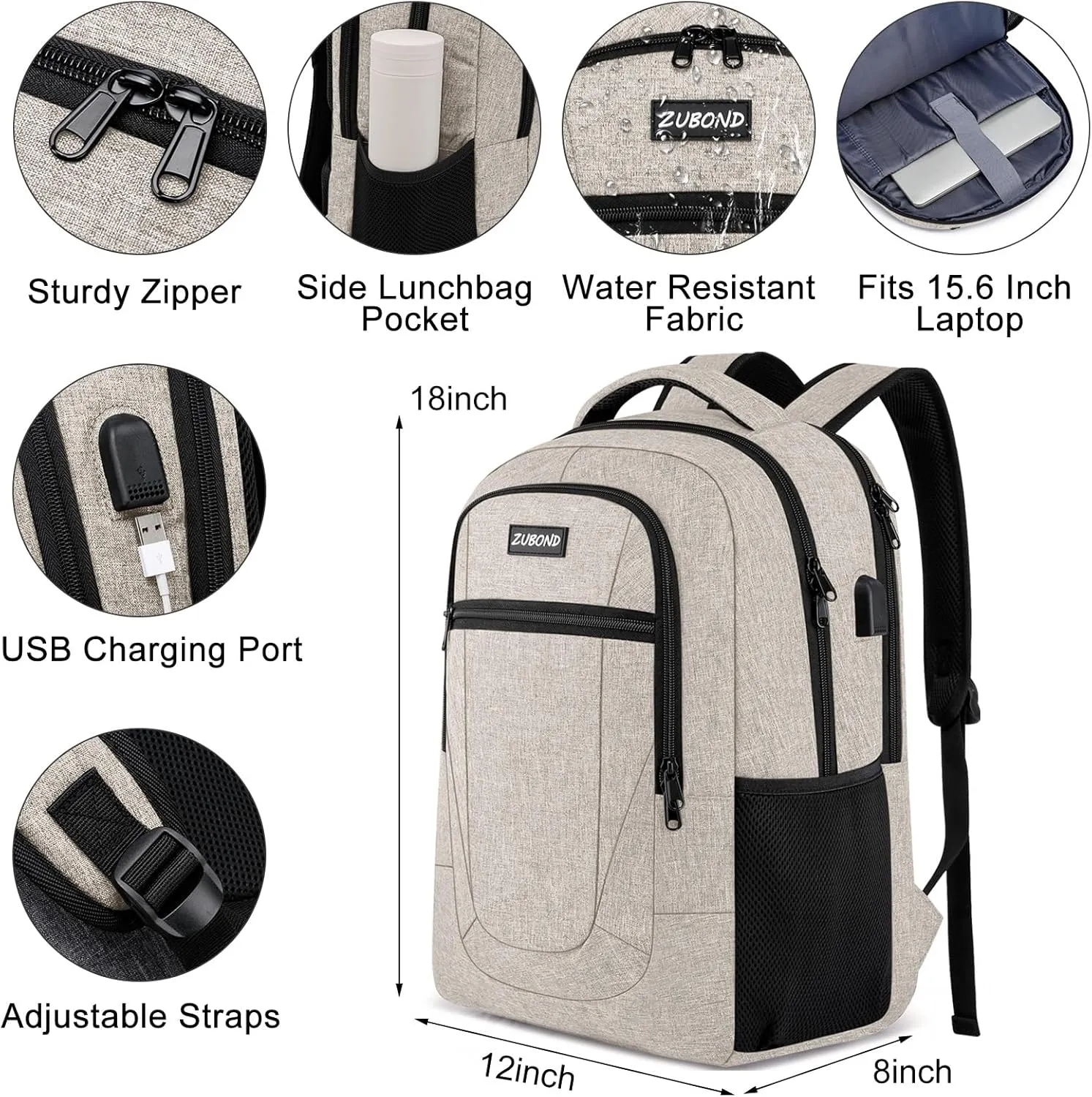 Backpack for Men and Women, School Backpack for Teen Boys, Business Travel 15.6 Inch Laptop Backpack with USB Charging Port, Water Resistant Slim Sturdy College Computer Bag Gift