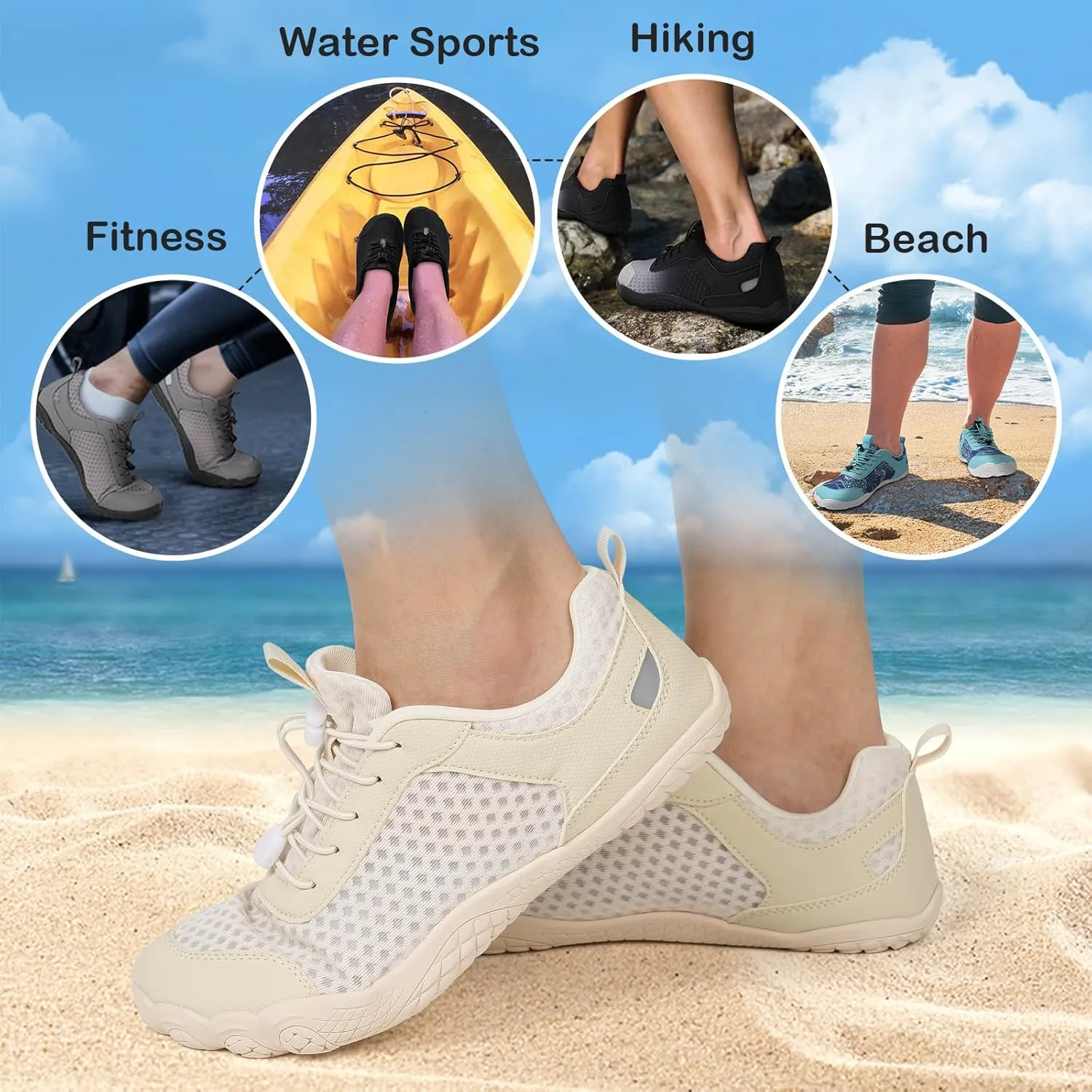 BARERUN Water Shoes Women Men Quick-Dry Wide Toe Athletic Hiking Water Sports Shoes Adjustable Zero Drop Barefoot Shoes for Beach Swim Kayaking Surfing Walking Training