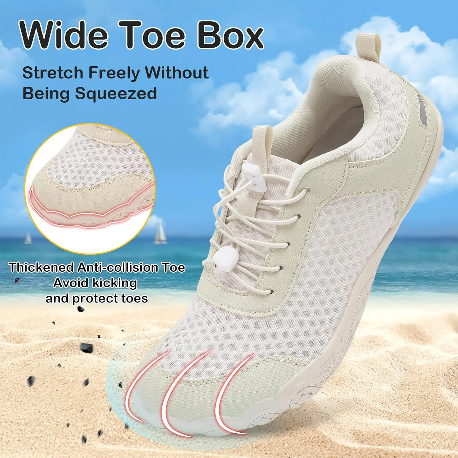 BARERUN Water Shoes Women Men Quick-Dry Wide Toe Athletic Hiking Water Sports Shoes Adjustable Zero Drop Barefoot Shoes for Beach Swim Kayaking Surfing Walking Training