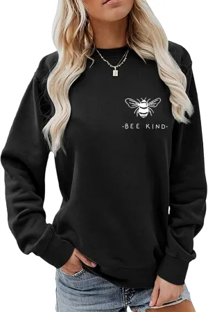 Be Kind Sweatshirt Women Cute Bee Graphic Tees Funny Blessed Shirt Inspirational Crewneck Long Sleeve Tops
