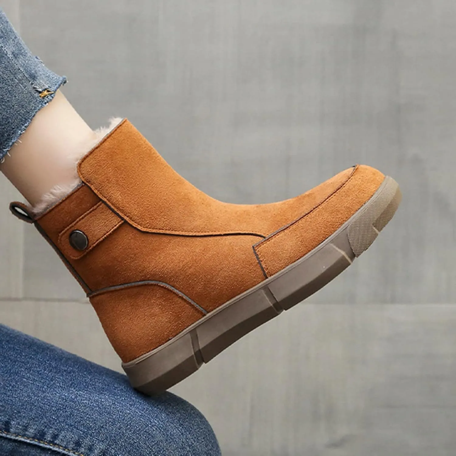 Black Snow Boots for Women Mid Calf Women's Tall Waterproof Winter Boots Winter Shoes for Women Waterproof Snow Non Slip Garden Boots for Women Waterproof Slip on Botas De Frio Para Mujer Con Tacon