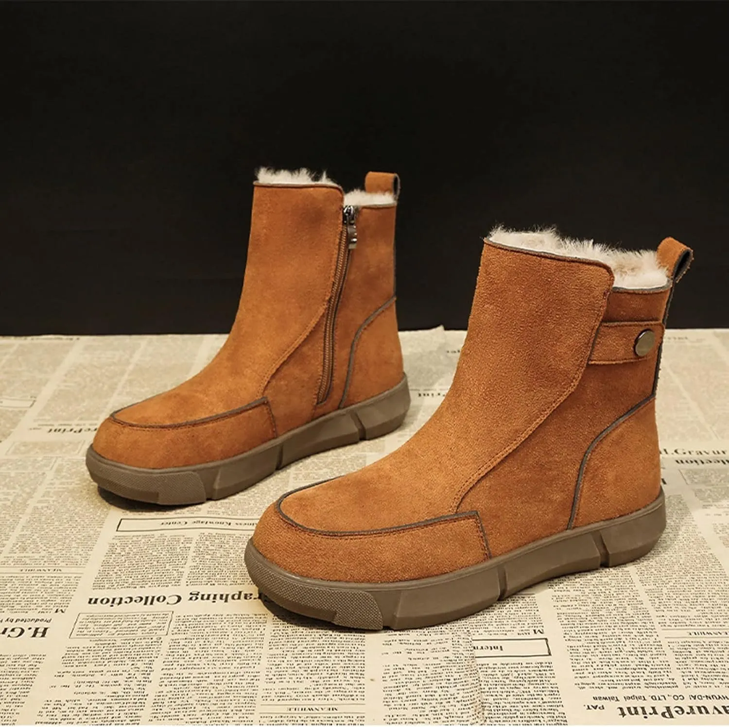 Black Snow Boots for Women Mid Calf Women's Tall Waterproof Winter Boots Winter Shoes for Women Waterproof Snow Non Slip Garden Boots for Women Waterproof Slip on Botas De Frio Para Mujer Con Tacon