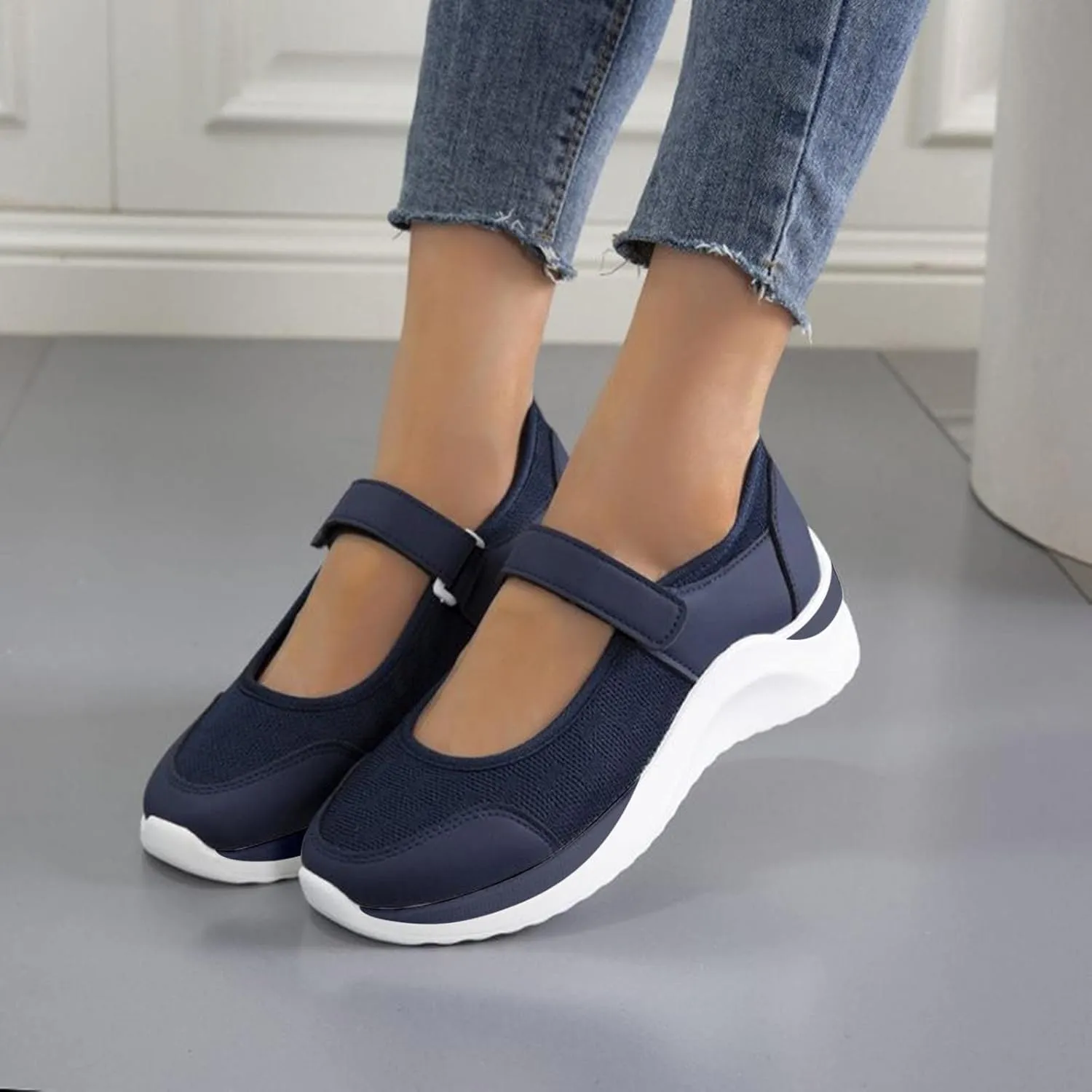 Black Walking Shoes for Women Casual Non Slip Orthopedic Shoe Adjustable Strap Hikng Sports Sneakers Footwear