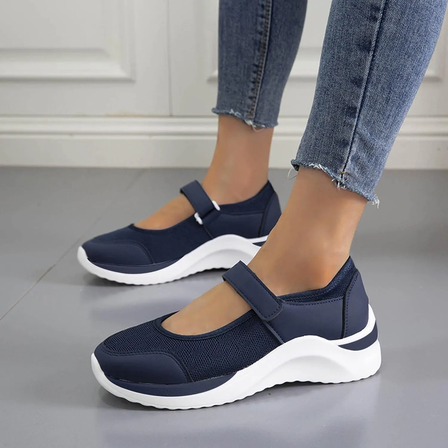 Black Walking Shoes for Women Casual Non Slip Orthopedic Shoe Adjustable Strap Hikng Sports Sneakers Footwear