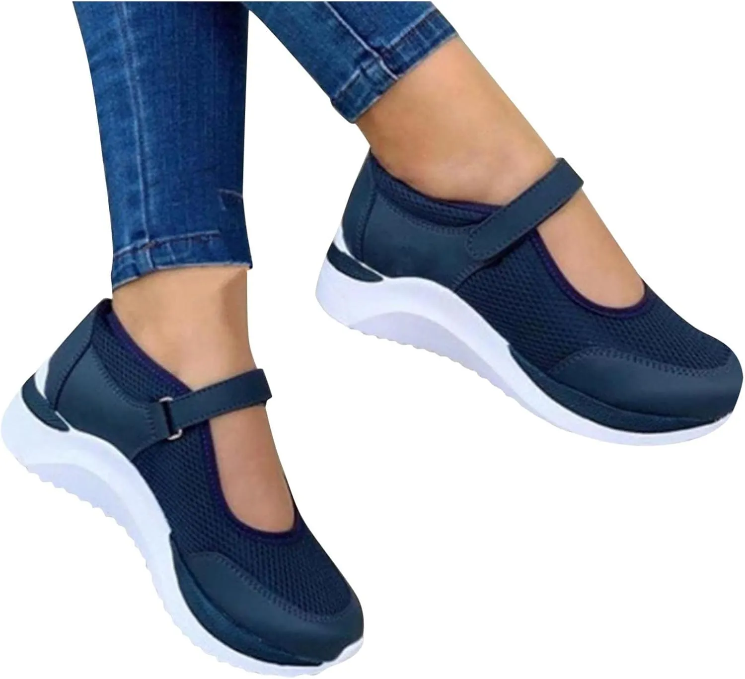 Black Walking Shoes for Women Casual Non Slip Orthopedic Shoe Adjustable Strap Hikng Sports Sneakers Footwear