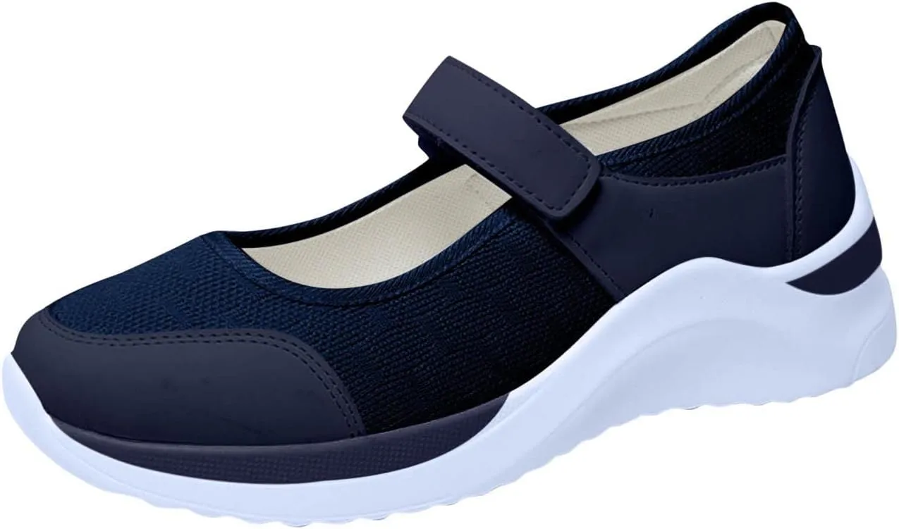 Black Walking Shoes for Women Casual Non Slip Orthopedic Shoe Adjustable Strap Hikng Sports Sneakers Footwear