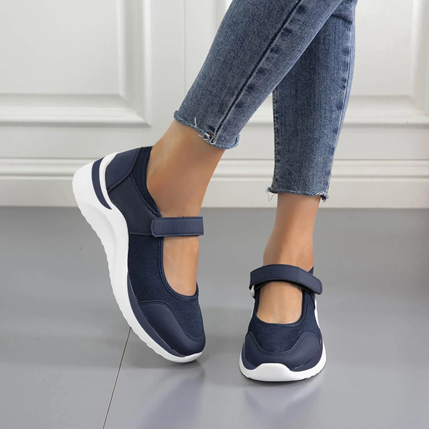 Black Walking Shoes for Women Casual Non Slip Orthopedic Shoe Adjustable Strap Hikng Sports Sneakers Footwear