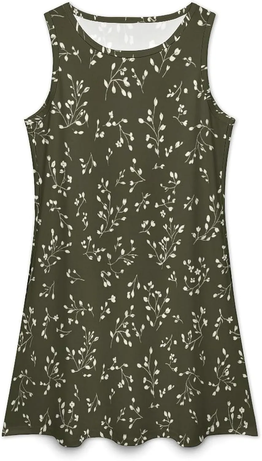 Boho Dresses for Women Summer Floral Printed Sleeveless Sundress Crewneck A-Line Mini Tank Dress Beach Vacation