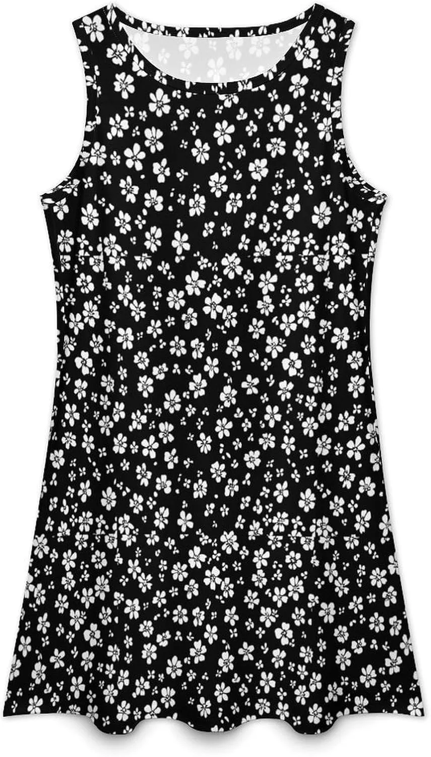 Boho Dresses for Women Summer Floral Printed Sleeveless Sundress Crewneck A-Line Mini Tank Dress Beach Vacation
